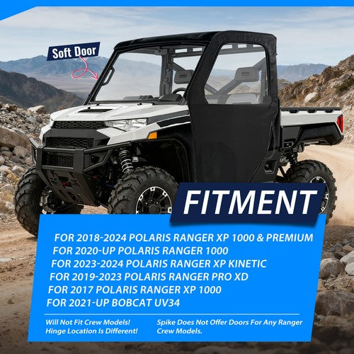 Solid Spare UTV Frame Cab Enclosure Soft Doors For Polaris Ranger 1000 / XP 1000 2017-24