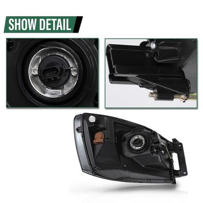 Solid Spare Fit For 06-08 Dodge Ram 1500/2006-2009 Ram 2500 3500 Smoke Black Headlights