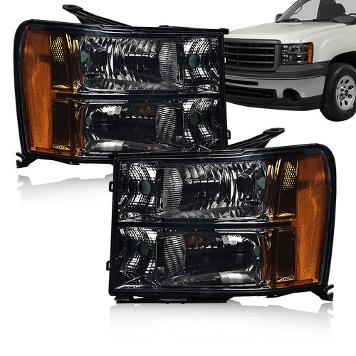Solid Spare Fit For 2007-2014 GMC Sierra 1500 2500 3500 Smoke Lens Black Headlights