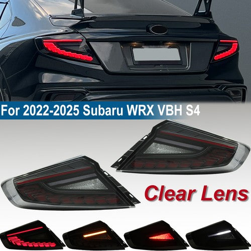 Pair Rear LED Dynamic Tail Lights Clear Lens Red Bar For 2022-2025  Subaru WRX