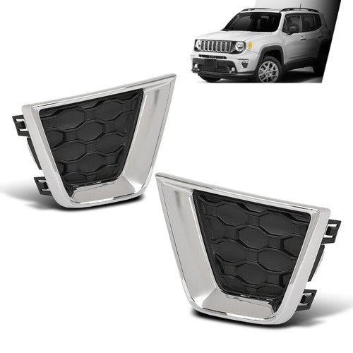 Solid Spare Fit For 2019-2023 Jeep Renegade Front Bumper Fog Light Cover Lamp Trim Pair