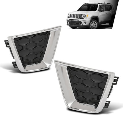 Solid Spare Fit For 2019-2023 Jeep Renegade Front Bumper Fog Light Cover Lamp Trim Pair