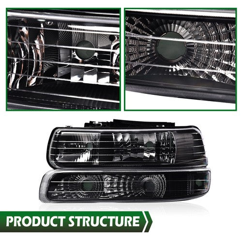 Solid Spare Pair Clear Lens Black Housing Headlights Fit For 99-02 Silverado/00-06 Suburban