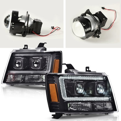 Solid Spare Fit For 07-14 Chevy Avalanche Tahoe Suburban Dual LED Projector Headlights Black