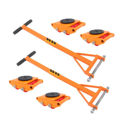 Solid Spare 4 Pcs Machinery Skates Dolly With Handle 360° Rotation 6T/13200Lbs Heavy Duty