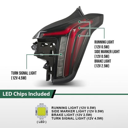 Solid Spare LED DRL Tail Light Fit For 2020-2025 Cadillac CT5 Rear Lamp Right Side RH