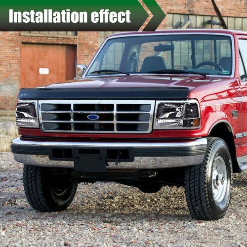 Solid Spare Fit For 1992-1996 Ford F150 F250 F350 Bronco Amber Reflector Black Headlights