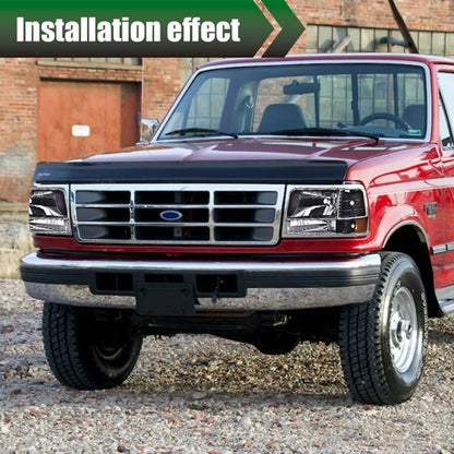 Solid Spare Fit For 1992-1996 Ford F150 F250 F350 Bronco Amber Reflector Black Headlights
