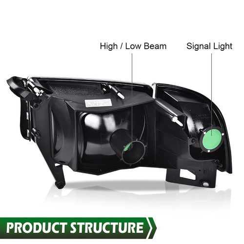 Solid Spare Clear Corner Black Headlights Assembly Fit For 94-02 Dodge Ram 1500 2500 3500
