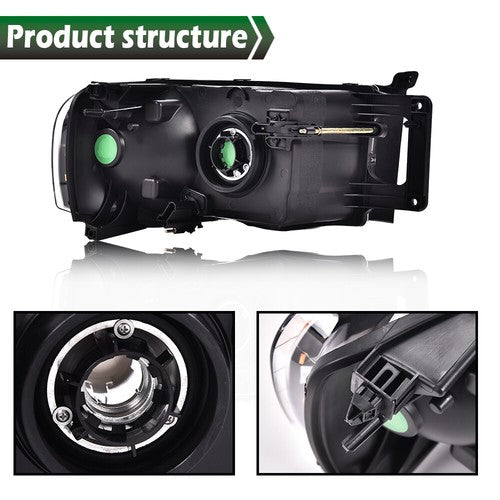 Solid Spare Amber/Chrome Headlights+Fog Lights Fit For 2002-2005 Dodge Ram 1500 2500 3500