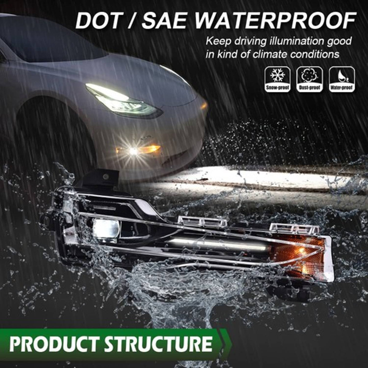 Solid Spare Fog Light Driving Lamp LED DRL Up-Level Right Fit For 2017-2023 Tesla Model 3 Y
