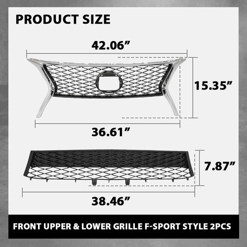Solid Spare Front Bumper Upper & Lower Grille Fit For 2013-2015 Lexus RX350 F-Sport Style