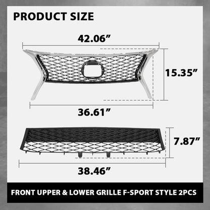 Solid Spare Front Bumper Upper & Lower Grille Fit For 2013-2015 Lexus RX350 F-Sport Style