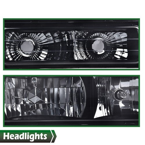 Solid Spare Fit For 1994-1998 GMC C10 C/K Sierra Suburban Yukon Smoked Lens Headlights