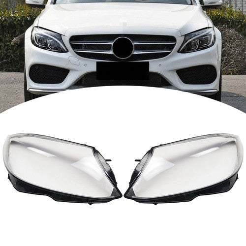 For Mercedes Benz W205 C180 C200 C260L 2014-2017 Pair Front Headlight Lens Cover