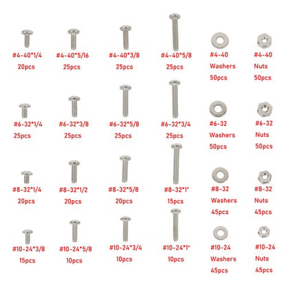 Solid Spare Phillips Pan Head Screw Assortment, 700 Pcs 4-40 #6-32 #8-32 #10-24 with Nuts