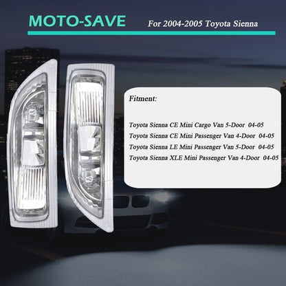 Solid Spare LH & RH Clear Lens Fog Light w/ Bulbs for 2004-2005 Toyota Sienna