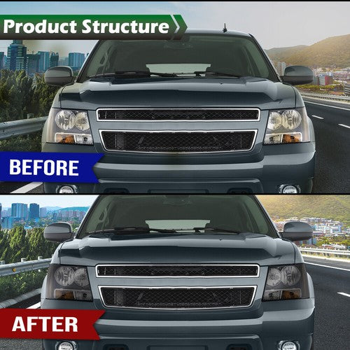 Solid Spare Fit For 07-2014 Chevy Tahoe Suburban Headlights Headlamp Lens Smoked Cover 2Pcs