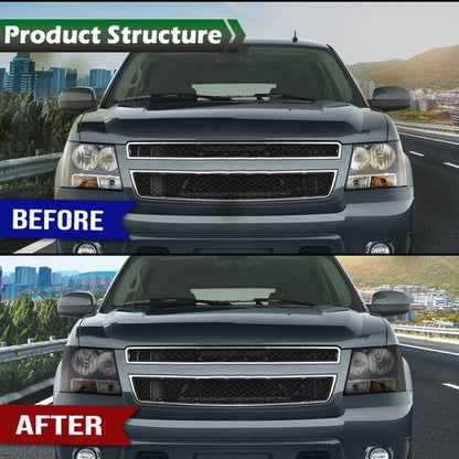 Solid Spare Fit For 07-2014 Chevy Tahoe Suburban Headlights Headlamp Lens Smoked Cover 2Pcs