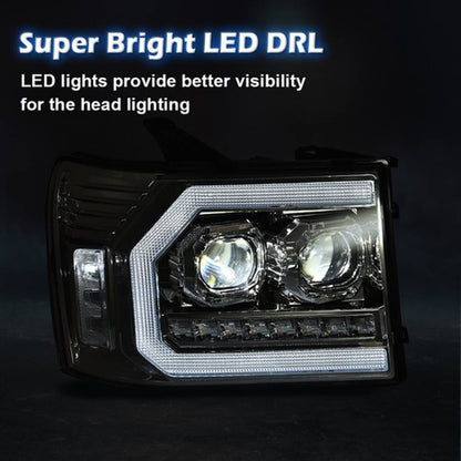 Solid Spare Dual Projector LED Headlights Chrome Fit For 07-14 GMC Sierra 1500 2500 3500