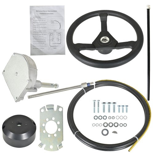 Solid Spare 13Ft Boat Rotary Steering System Outboard Kit SS13713 Marine With Wheel