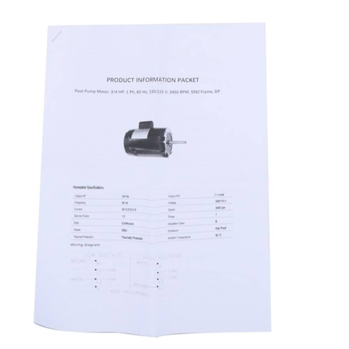 Solid Spare Swimming Pool Motor B127 3/4 HP 3450 RPM Single Speed Pool Pump Motor S56J Frame