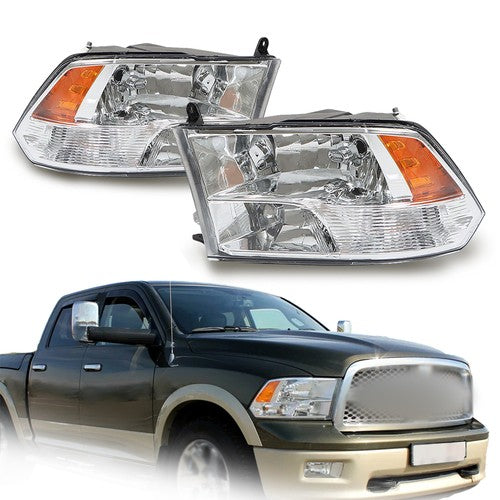 Solid Spare Headlight For Dodge Ram 1500 2500 3500 2009-2018 Crystal Chrome Housing L+R Pair