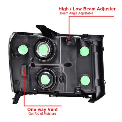 Solid Spare Fit For 07-2013 GMC Sierra 1500 07-14 2500HD 3500HD Smoke Headlights Replacement