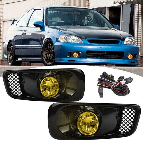 For 1999-2000 Honda Civic Front Bumper Yellow Lens Halogen Fog Lights Lamp