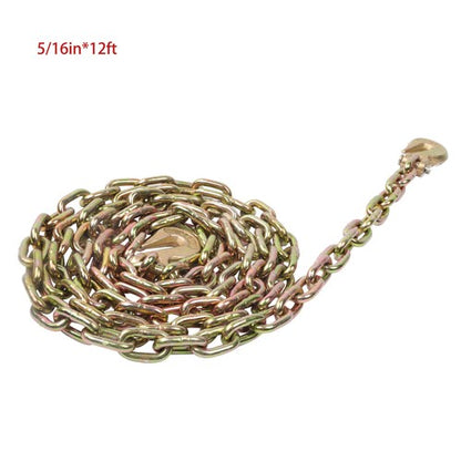 Solid Spare 4900lbs Transportation Bundle Chain Steel Gold G80 5/16in×12ft W/Clevis Hooks