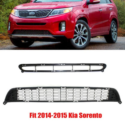 2PCS Front Bumper Lower &Center Grille Black Grill Fit For 2014-2015 Kia Sorento