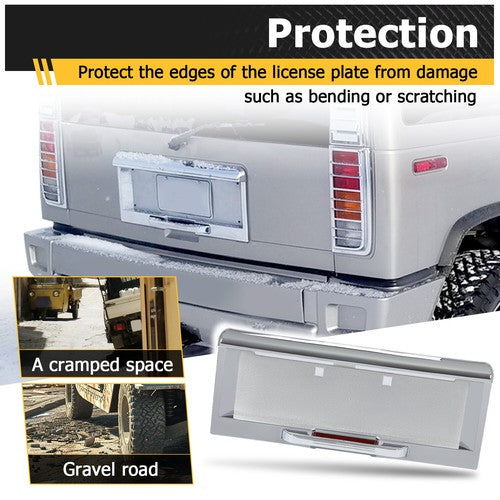 Solid Spare Rear License Plate Trim Cover Frame For 2003-2005 HUMMER H2 SUV Chrome W/Holes