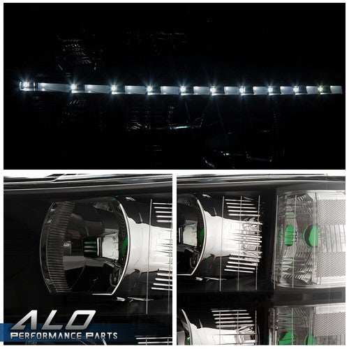 Solid Spare Fit For 07-14 Chevy Silverado 1500/2500/3500 LED DRL Strip Headlights Black
