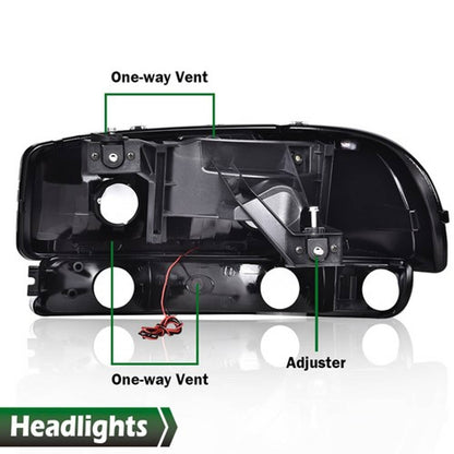 Solid Spare Fit For 1999-2007 GMC Sierra Yukon LED DRL Headlights w/ Bumper Lamps Black