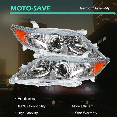 Solid Spare Pair Set For Toyota Camry Hybrid 2010-2011 Headlight Replacement Chrome Housing