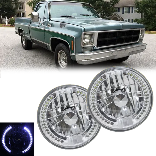 2PCS 7" inch Round Halo LED Headlights White Clear For 1975-1978 GMC C15/C25 C35