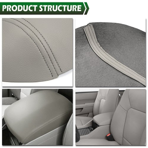 Solid Spare Fit For 09-2015 Honda Pilot Center Console+Front Door Armrest Cover Leather Gray