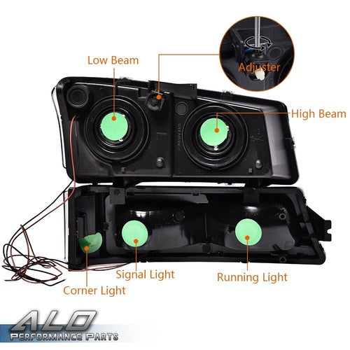 Solid Spare FIT FOR 2003-2007 CHEVY SILVERADO CHROME/AMBER LED DRL HEADLIGHT + TAIL LIGHTS