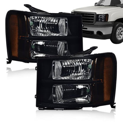 Solid Spare Fit For 2007-2014 GMC Sierra 1500 2500 3500 Smoked/Black Headlight Head Lamps