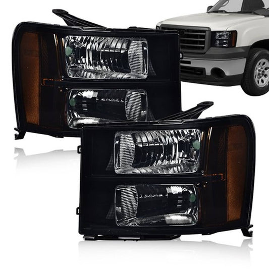 Solid Spare Fit For 2007-2014 GMC Sierra 1500 2500 3500 Smoked/Black Headlight Head Lamps
