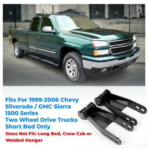 Solid Spare 4'' Drop Kit Shackles&Hangers For 99-2005 2006 Chevy Silverado/GMC Sierra 1500