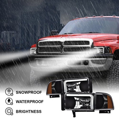 Solid Spare LED DRL Headlights Corner Lamps Black Fit For 94-02 Dodge Ram 1500 2500 3500
