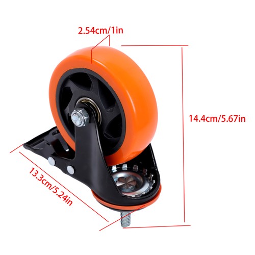 Solid Spare 4Pcs 4" Threaded Stem Caster Wheels with Brake (Stem Diameter 3/8", Length 1")