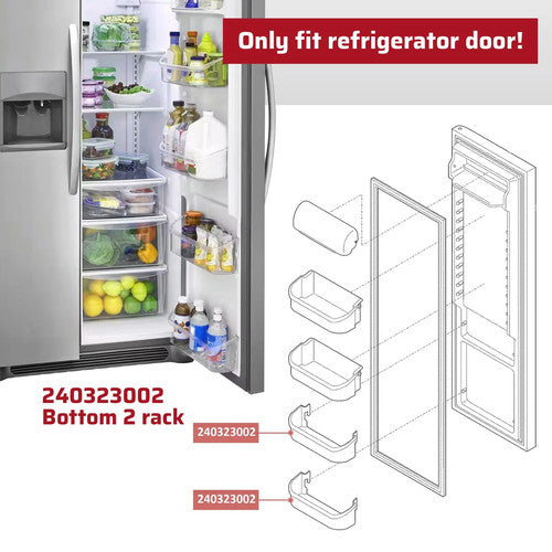 Solid Spare 2Pcs Bottom Door Shelf Lower Bin Polycarbonate For Frigidaire #240323002