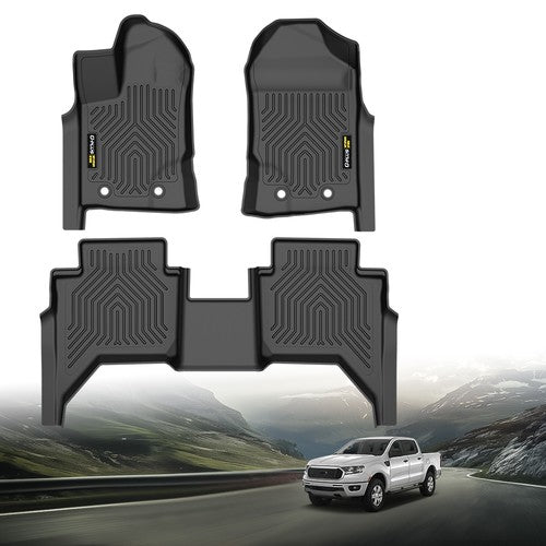 Solid Spare Fit For 19-24 Ford Ranger Crew Cab All Weather TPE Floor Mats Protection Liners