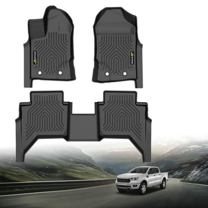 Solid Spare Fit For 19-24 Ford Ranger Crew Cab All Weather TPE Floor Mats Protection Liners