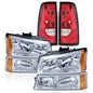Solid Spare Fit For 03-06 Chevy Silverado Chrome /Clear Amber Corner Headlights +Tail Lights