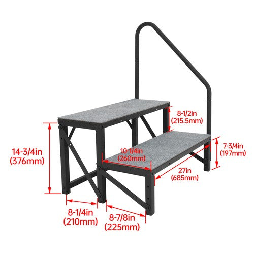 Solid Spare 2 Steps Ladder RV Step 660Lbs w/Handrail For Trailer Travel Camper Home Stairs