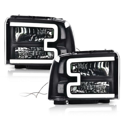 Solid Spare LED DRL Clear/Black Headlights Fit For 05-07 Ford F250 F350 F450 F550 Super Duty