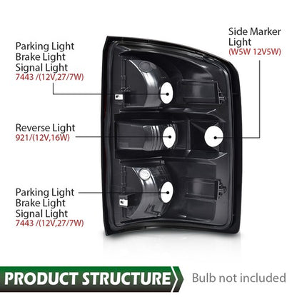 Solid Spare Fit For 16-2018 GMC Sierra 1500/16-19 2500 3500 HD Tail Lights Brake Lamps Smoke